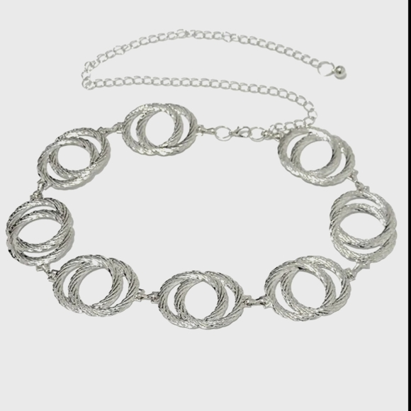 Gorgeous Silver Etched Double Circle Vintage Look Boho Fashion Chain Belt NWT - Picture 4 of 5